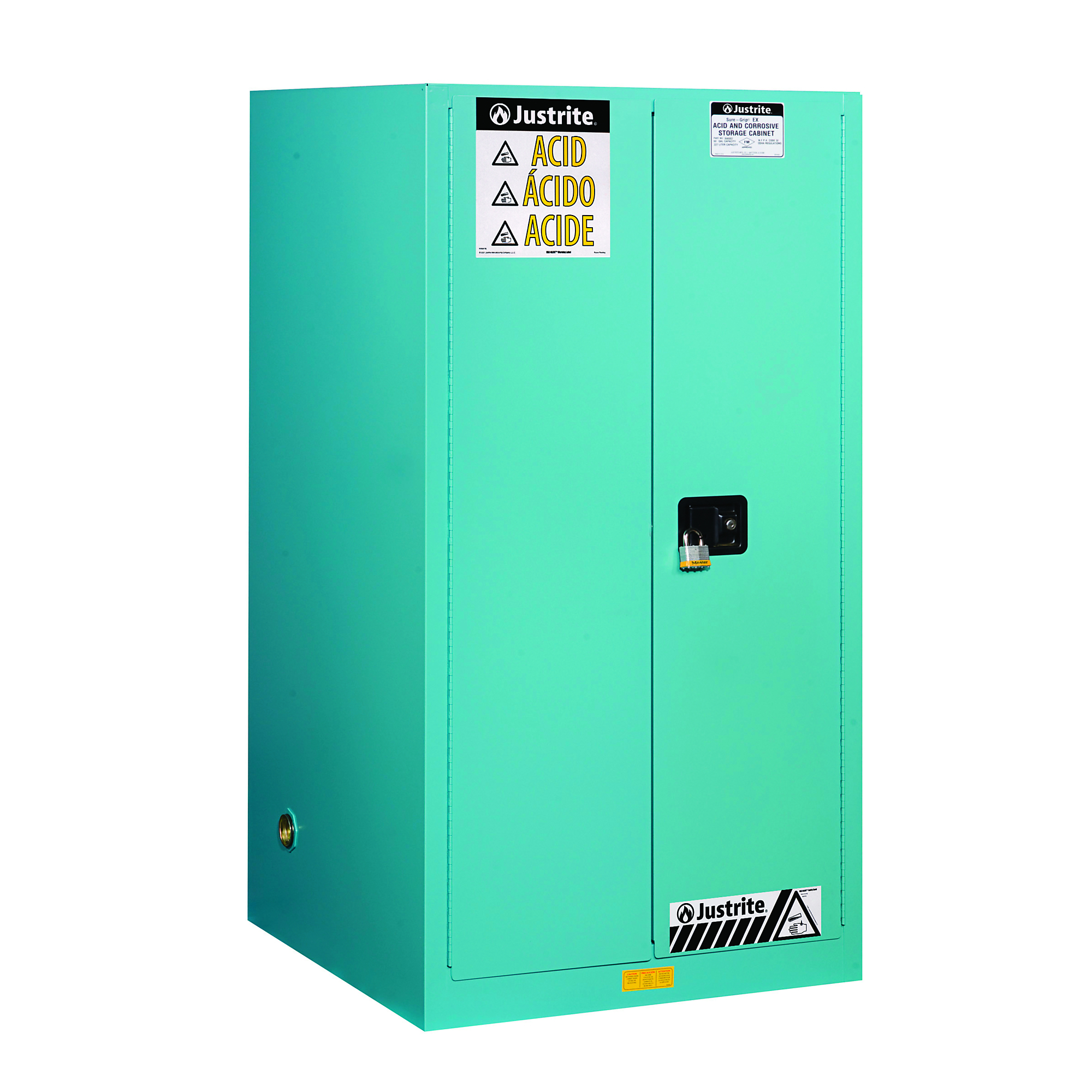 Justrite Steel Safety Cabinet — 60 Gal., Self-Close, 2 Shelves, 2 Doors, Corrosives/Acid, Blue, Model# 896022